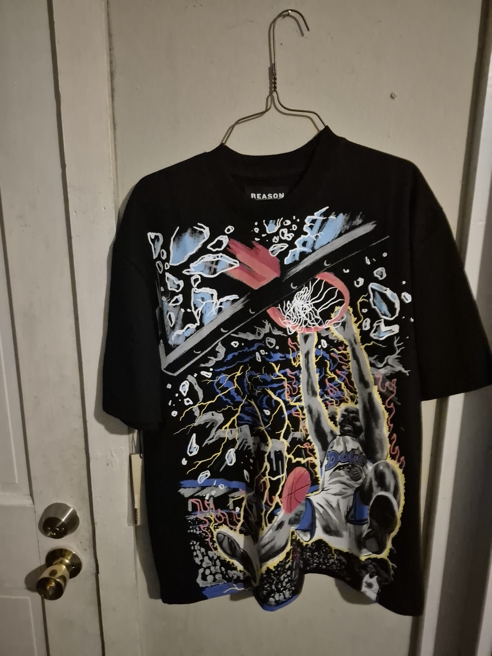 Reason Black Graphic Basketball Dunk Tee with Multicolor Accents